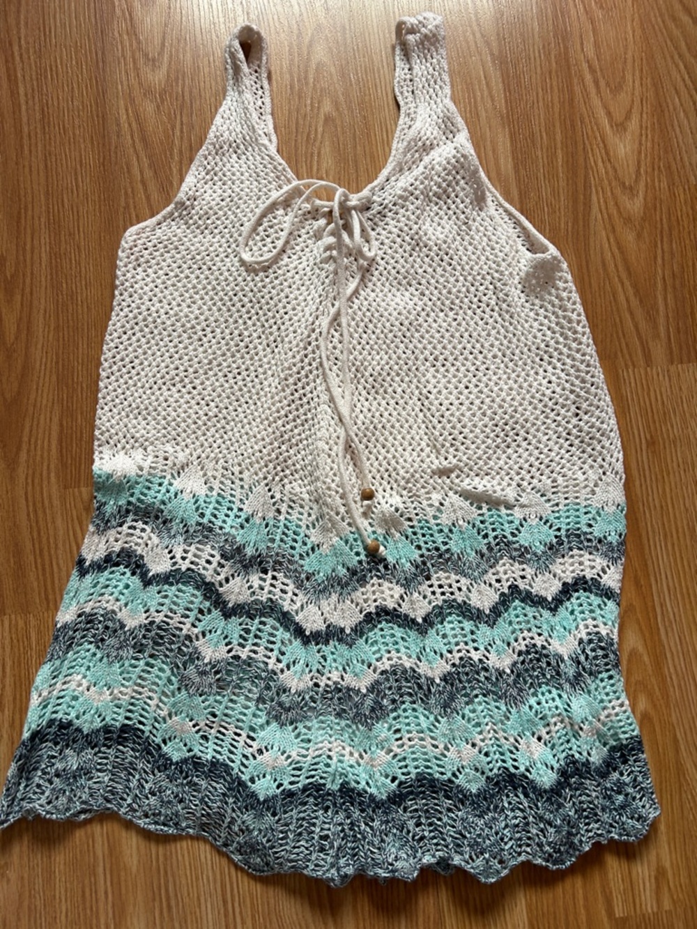 Crochet Tie-Front Women’s Swim Cover-Up in White and Aqua